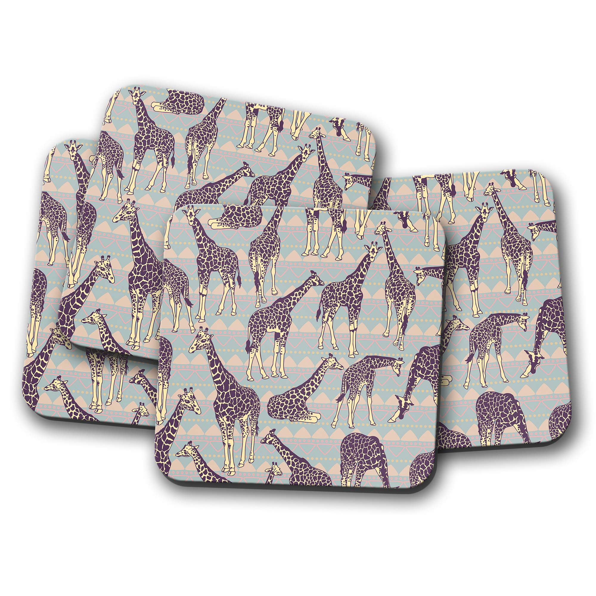 4 Set - Funky Giraffe Print Coaster - Africa Wild Zoo Animal Mum #8712