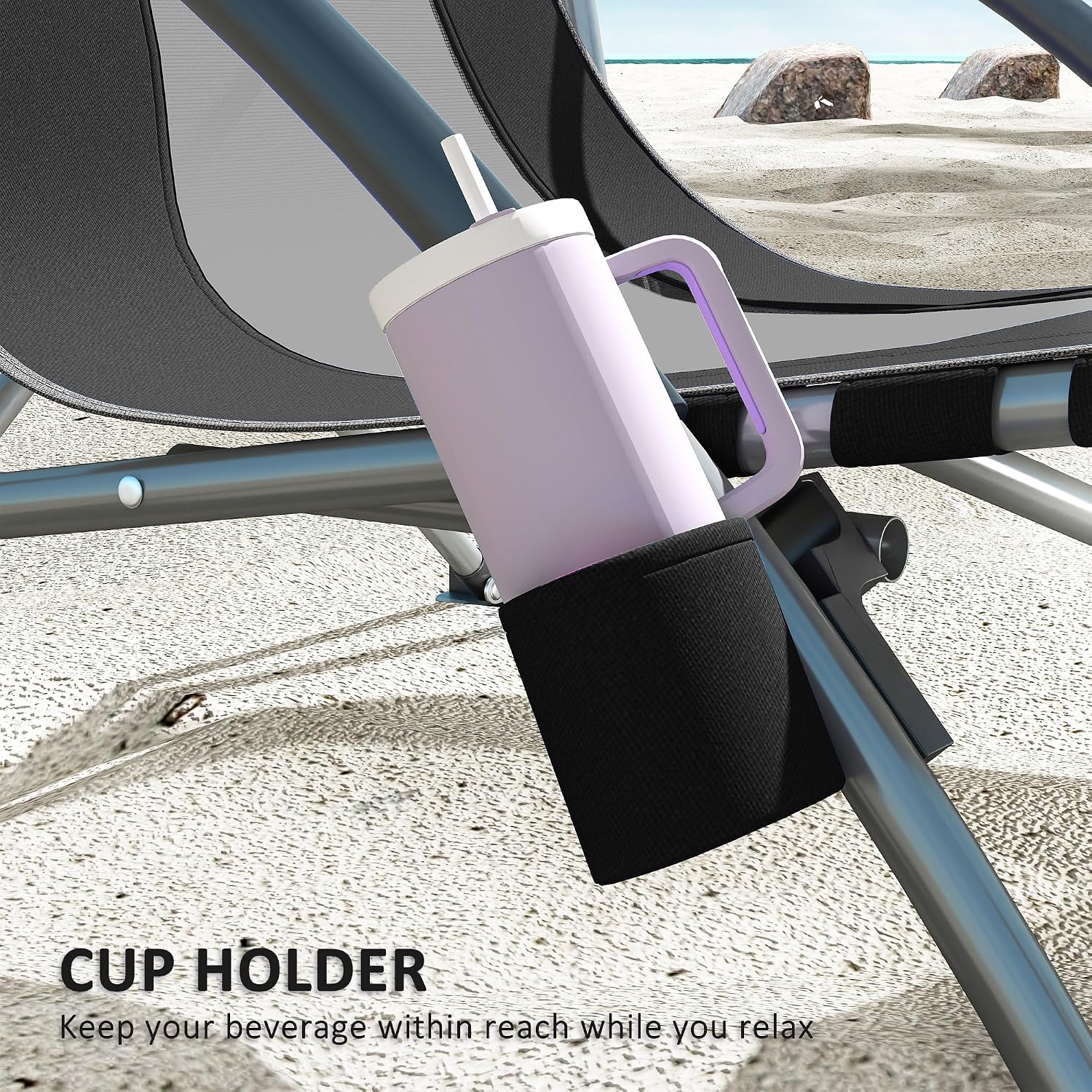 Outsunny Set of 2 Backpack Beach Chair, Folding Beach Chairs with Mesh Back, Carry Bag and Cup Holder, Lightweight and Portable for Outdoor Camping Lawn Sports Picnic, Black
