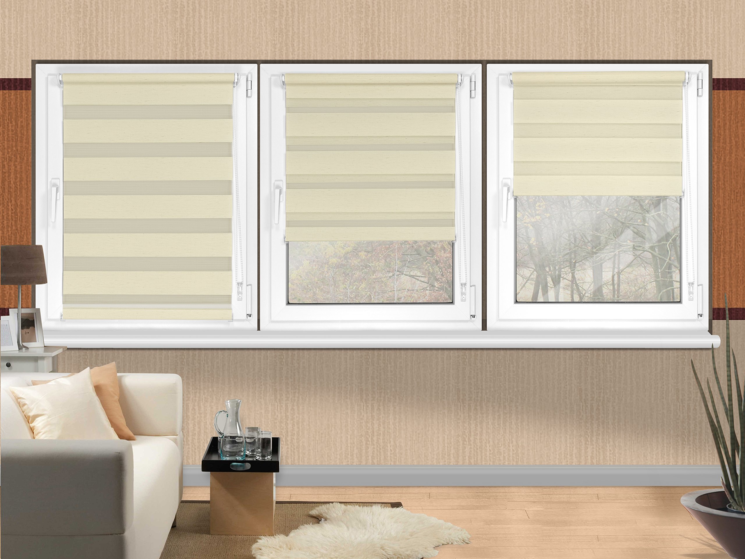 Tenda avvolgibile doppia in 4 colori e in 8 misure – con fissaggio a morsetto sul telaio della finestra e guida di supporto montata saldamente – Tessuto, Lino, ca. 60 x 150 cm