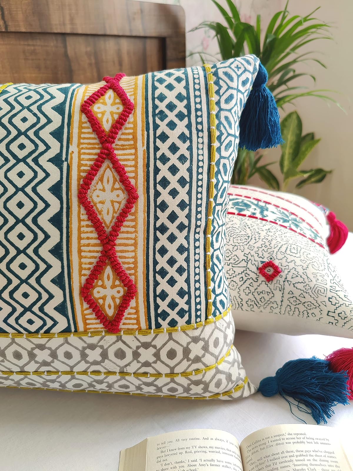 ABSTRACT INDIA Pillow Cover Set of 1 Boho Hand Block Printed Throw Pillow Cover