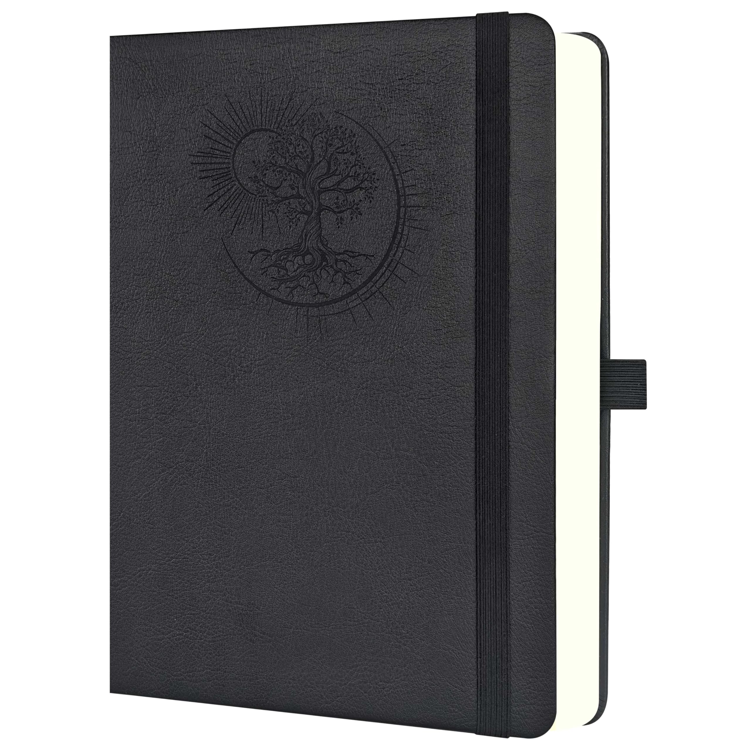Mlife A5 Notebook with Tree of Life Design, 360 Pages, 100g Paper, PU Cover, Elastic Band, Pen Holder, 3 Bookmarks