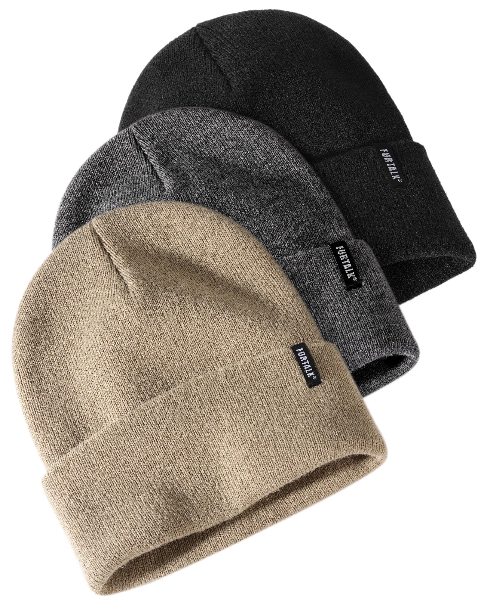 FURTALK 3 Pack Beanie for Men Women Unisex Cuffed Thick Knitted Unisex Winter Hat Skull Cap