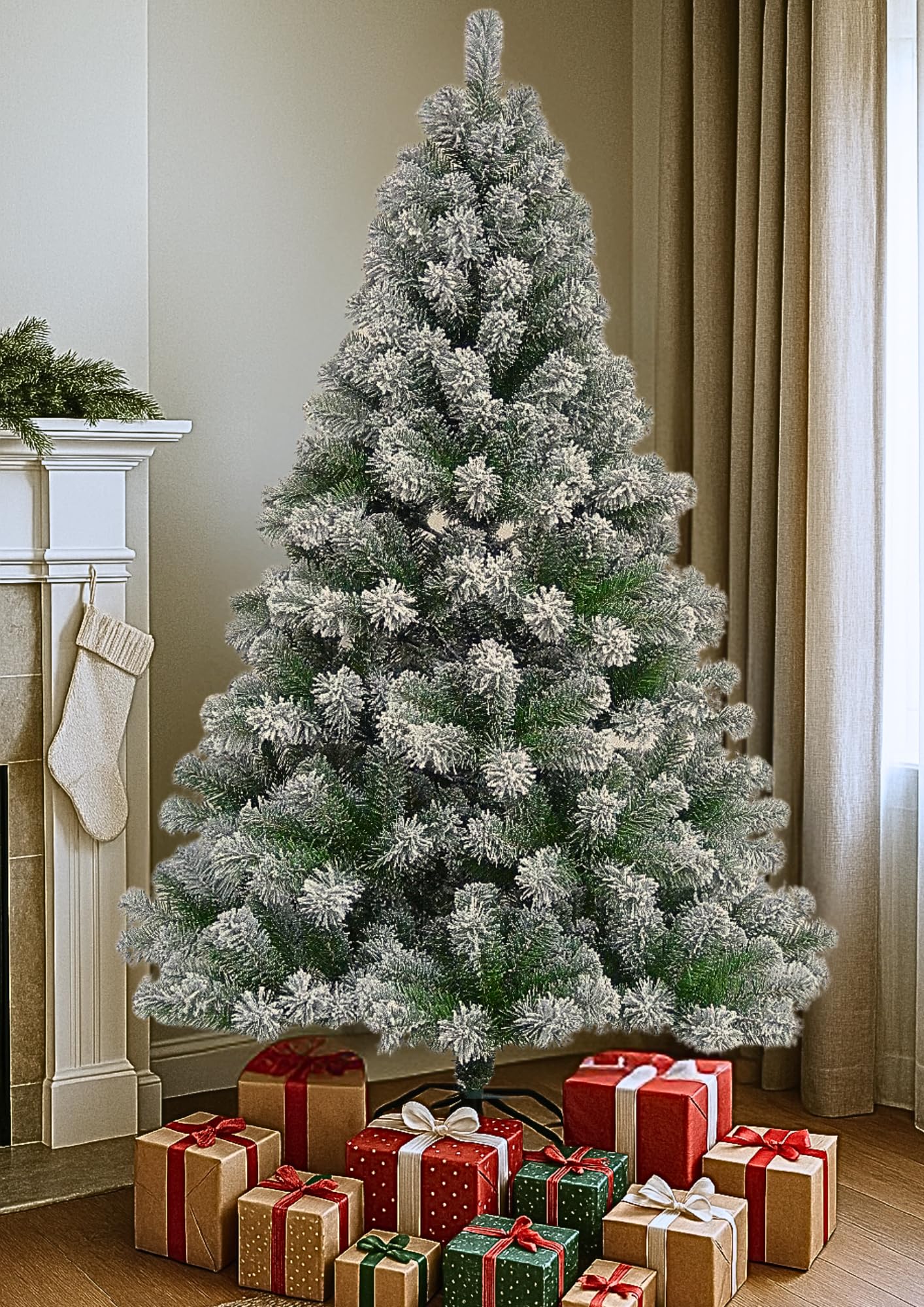 Marco Paul 6ft Frosted Glacier Green Artificial Christmas Tree – 620 Tips, 180cm Snow-Flocked Christmas Tree with Pine Cones - Luxury Realisting Xmas Tree with Metal Stand for Easy Display — image 1