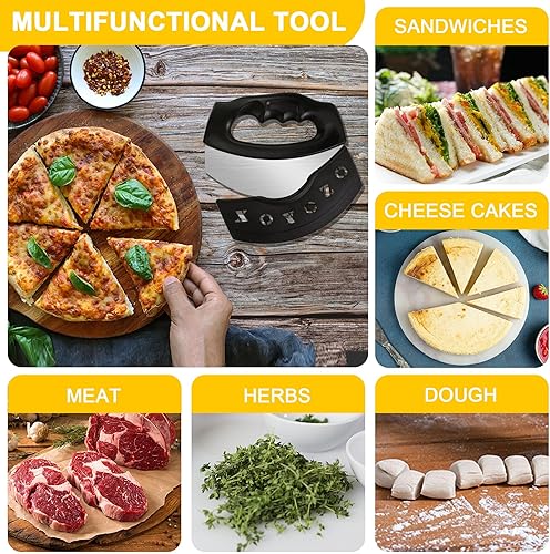 Miniatura 7 de Cortador de pizza, picador de ensalada, hoja grande de acero inoxidable con tapa, cuchillo mezzaluna para utensilios de cocina