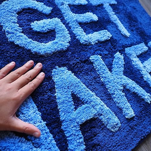 Miniatura 7 de Evovee Alfombra de baño con texto en inglés «Get Naked», divertida y bonita, antideslizante, lavable y con texto en inglés «Get Nake», color azul