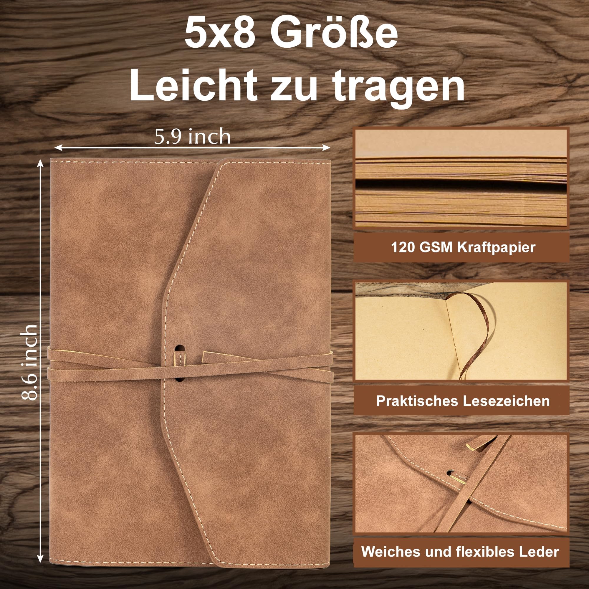 CAGIE Carnet de notes en cuir - Format A5 - Couverture rigide - Vintage - Pour homme et femme - Couverture souple - 160 pages - Livre vierge pour écrire, journal de voyage, croquis, scrapbooking - 160