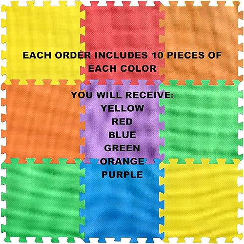 Miniatura 4 de MEDca Alfombrilla de ejercicio de 60 azulejos, espuma sólida, EVA, tapete de juego seguro para niños, recibe 10 unidades de cada color, rojo, azul,