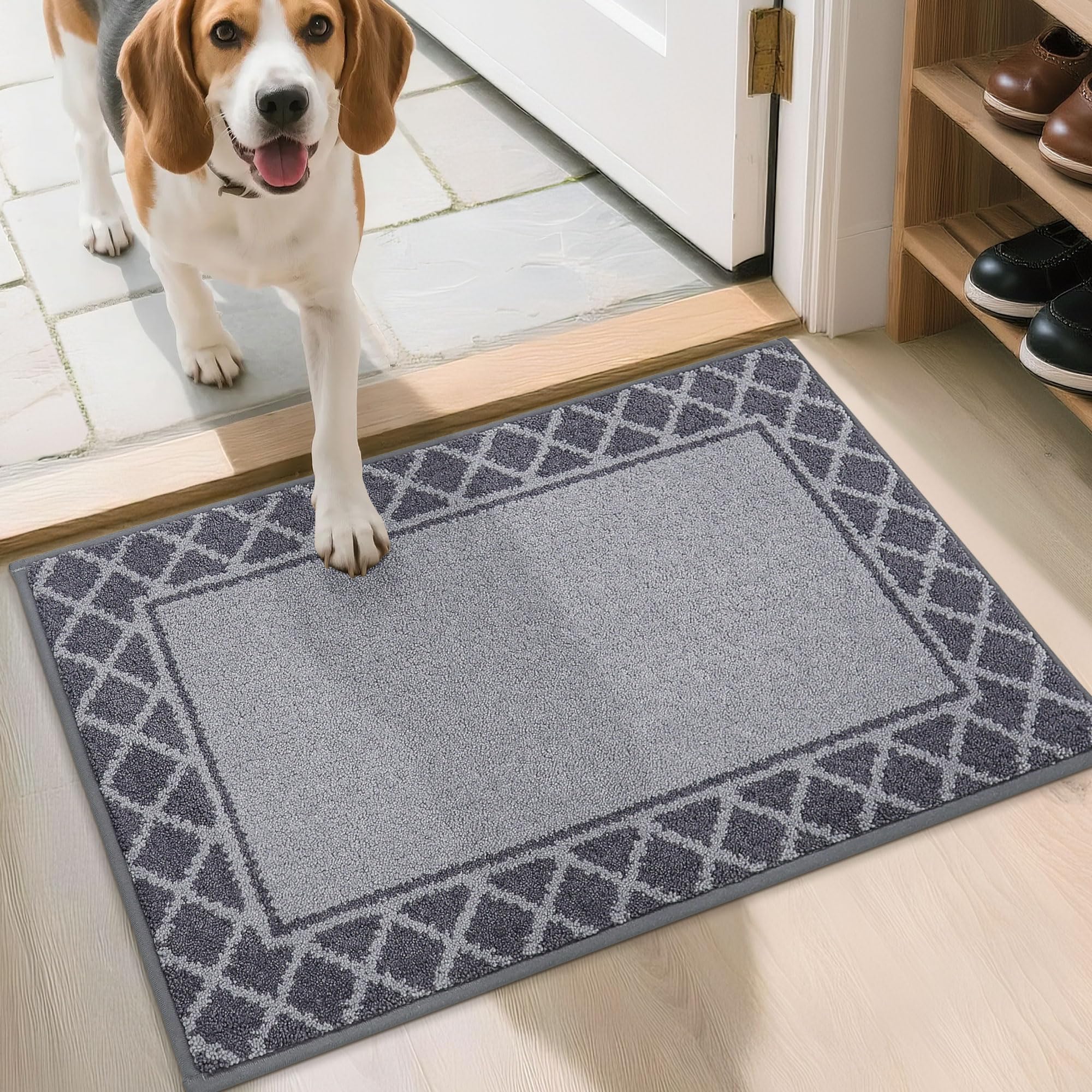 BEQHAUSE Fußabtreter Innen, 50 * 80 cm Fußmatte, Schmutzfangmatte Waschbar, TPR rutschfest Fußabtreter Innen Und für Eingänge, Haustüren und Flure, Grau
