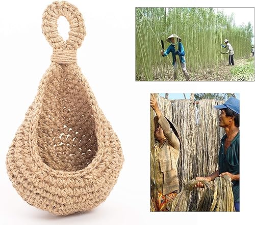 Miniatura 8 de Cesta colgante de yute para pared, pequeñas para plantas suculentas, decoración de pared, soporte colgante de lágrima para macetas de hierbas de 3