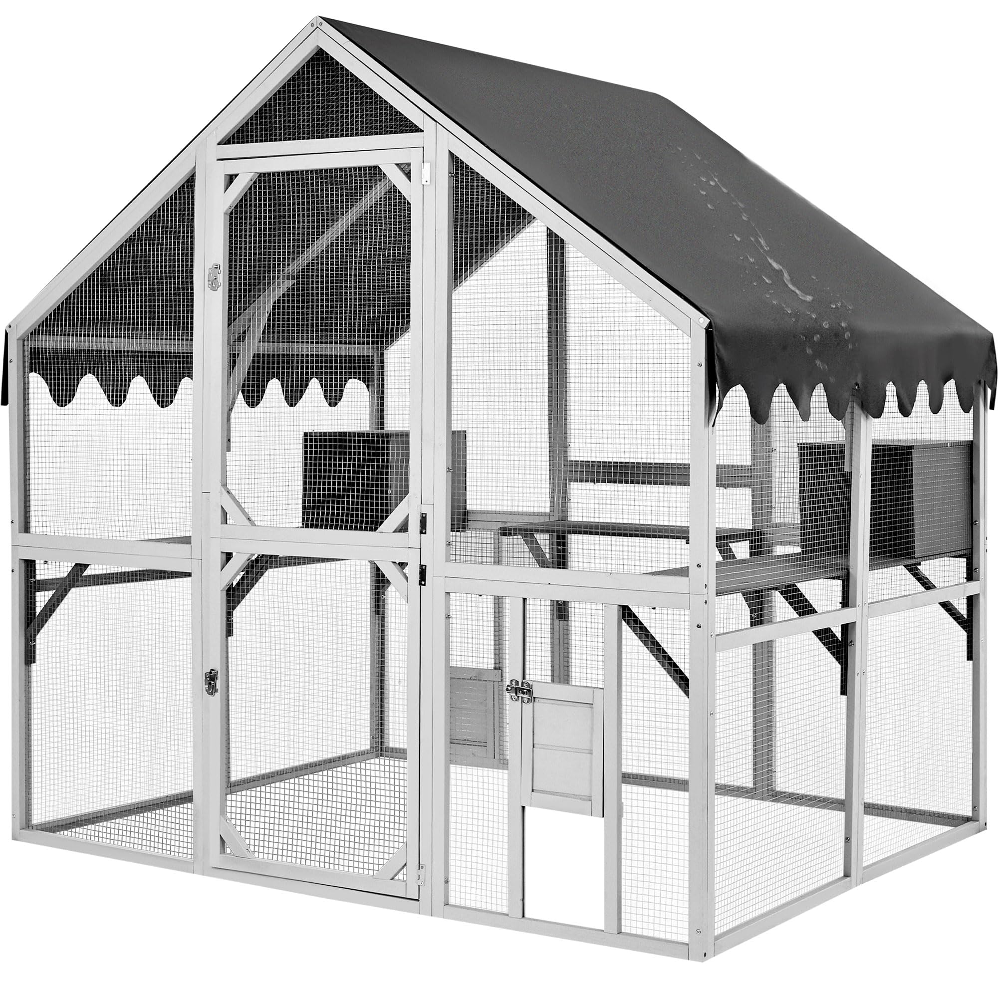 WMK Catio Outdoor Cat Enclosure, 28 ft² Outside Cat House, Sun-Proof Cat Cage with Enter Door, Waterproof Cat Shelter for Outdoor Activities, Rehabilitation Training