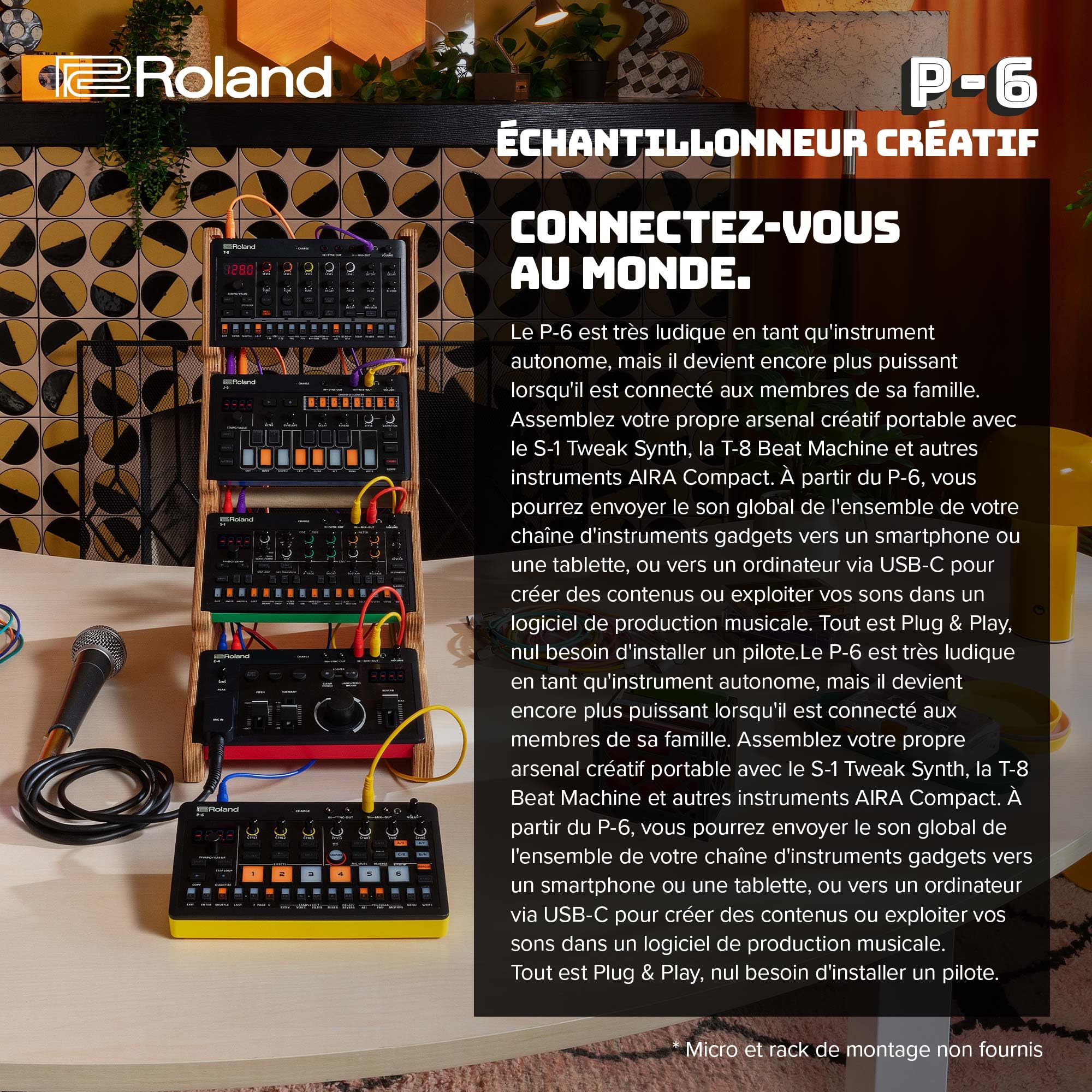 P-6 Creative Sampler AIRA Compact Roland | Création sonore granulaire | Un puissant séquenceur | Clavier intégré | Loops personnalisées | Micro intégré | Boutons d'effets | Connectique USB-C