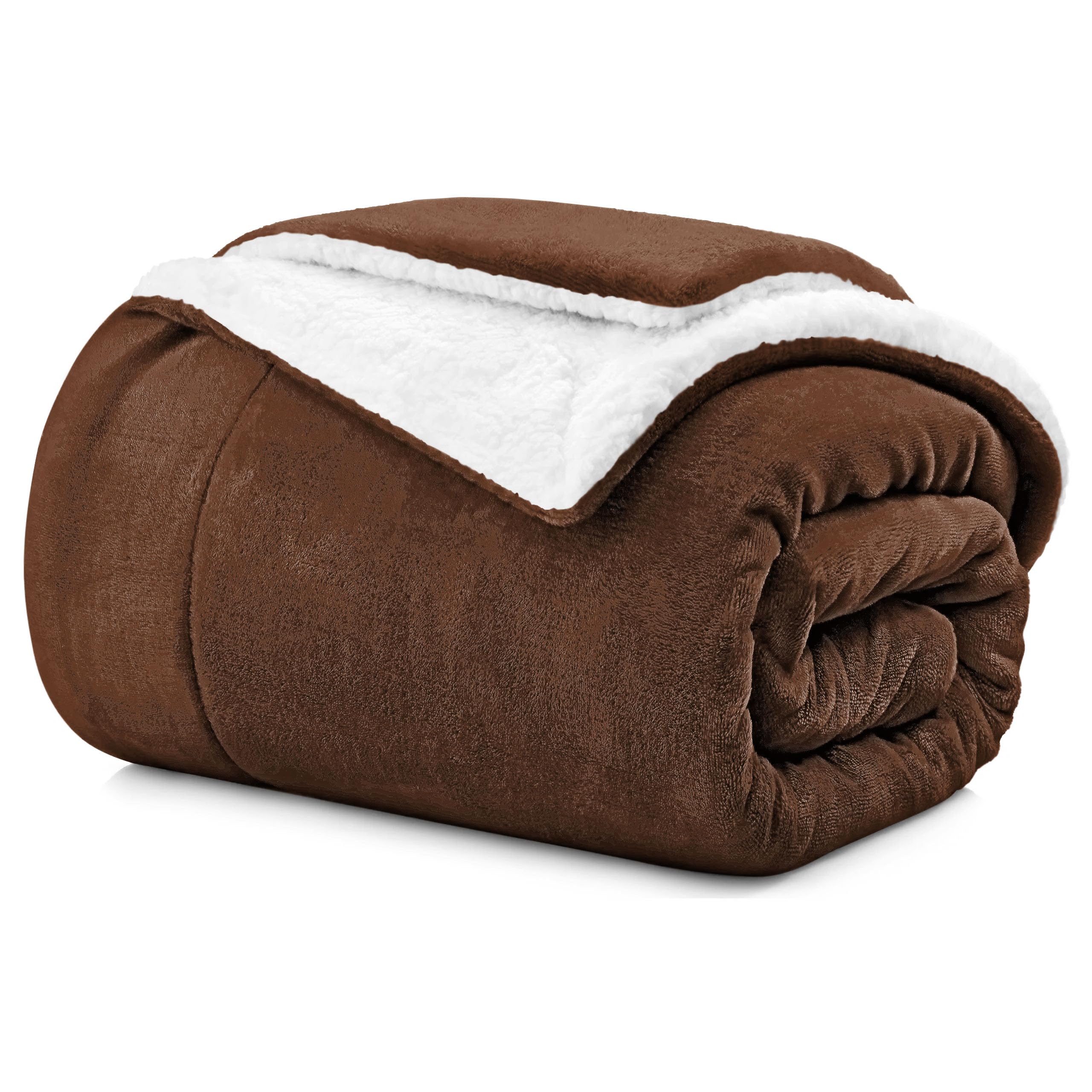 Aspire Homeware Sherpa Fleece Blanket Reversible Double Bed Throws Blankets for Sofas Soft Fluffy Thick Large Blanket Microfiber Sofa Throw (Coffee, 150 x 200 cm)