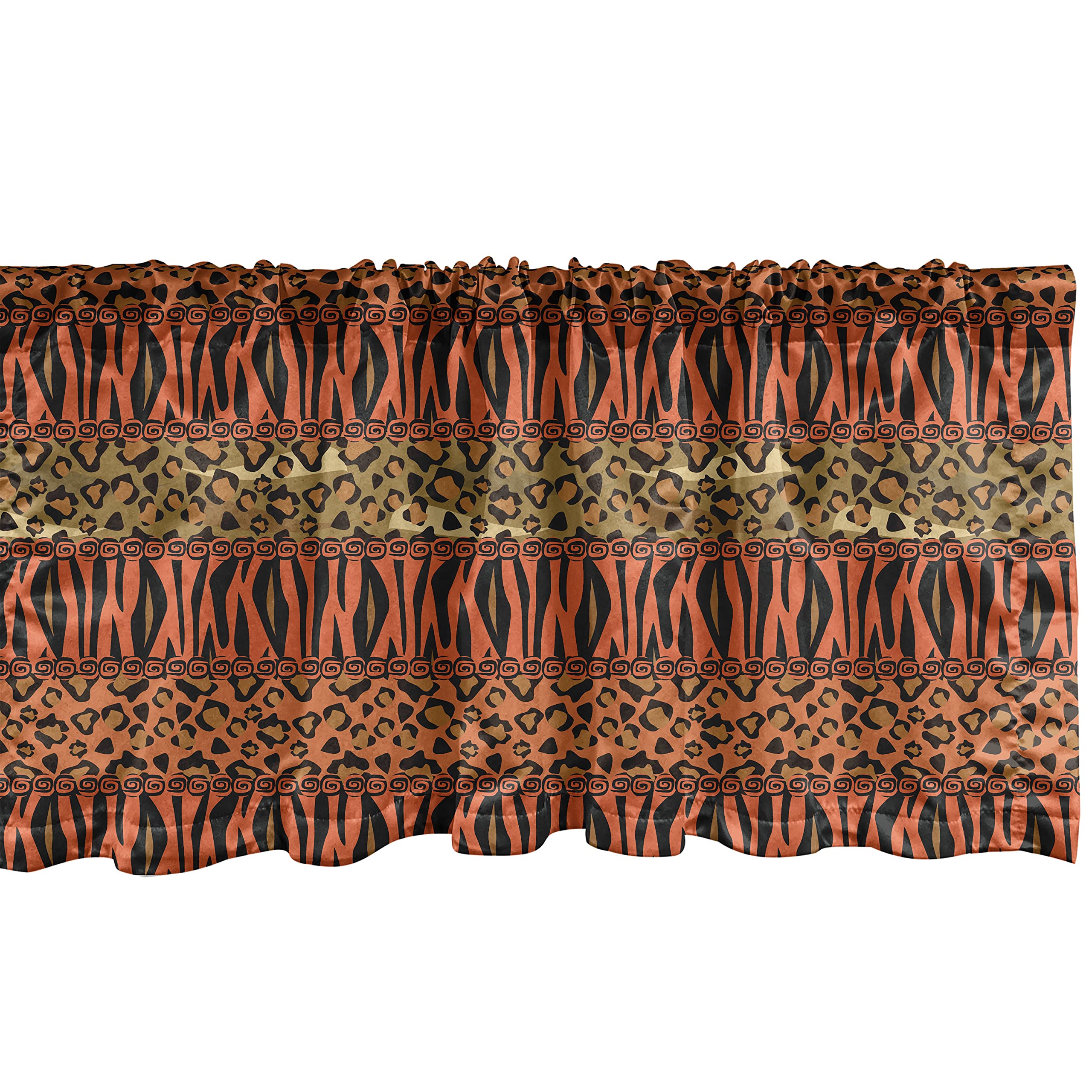 AmbesonneAfrican Window Valance, Leopard and Cheetah Skin Savannah Pattern Safari Fauna Timeless Artwork, Curtain Valance for Kitchen Bedroom Decor with Rod Pocket, 54" X 12", Orange Amber