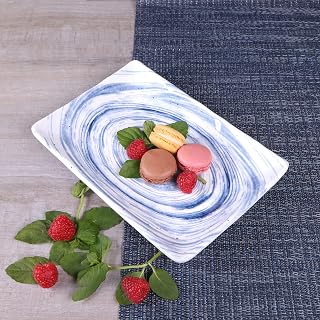 Elite Global Solutions D1061RC-ND Rectangular Plate, 10" x 6 3/4" x 1 3/8" h., Melamine, Navy Design (Pack of 6)