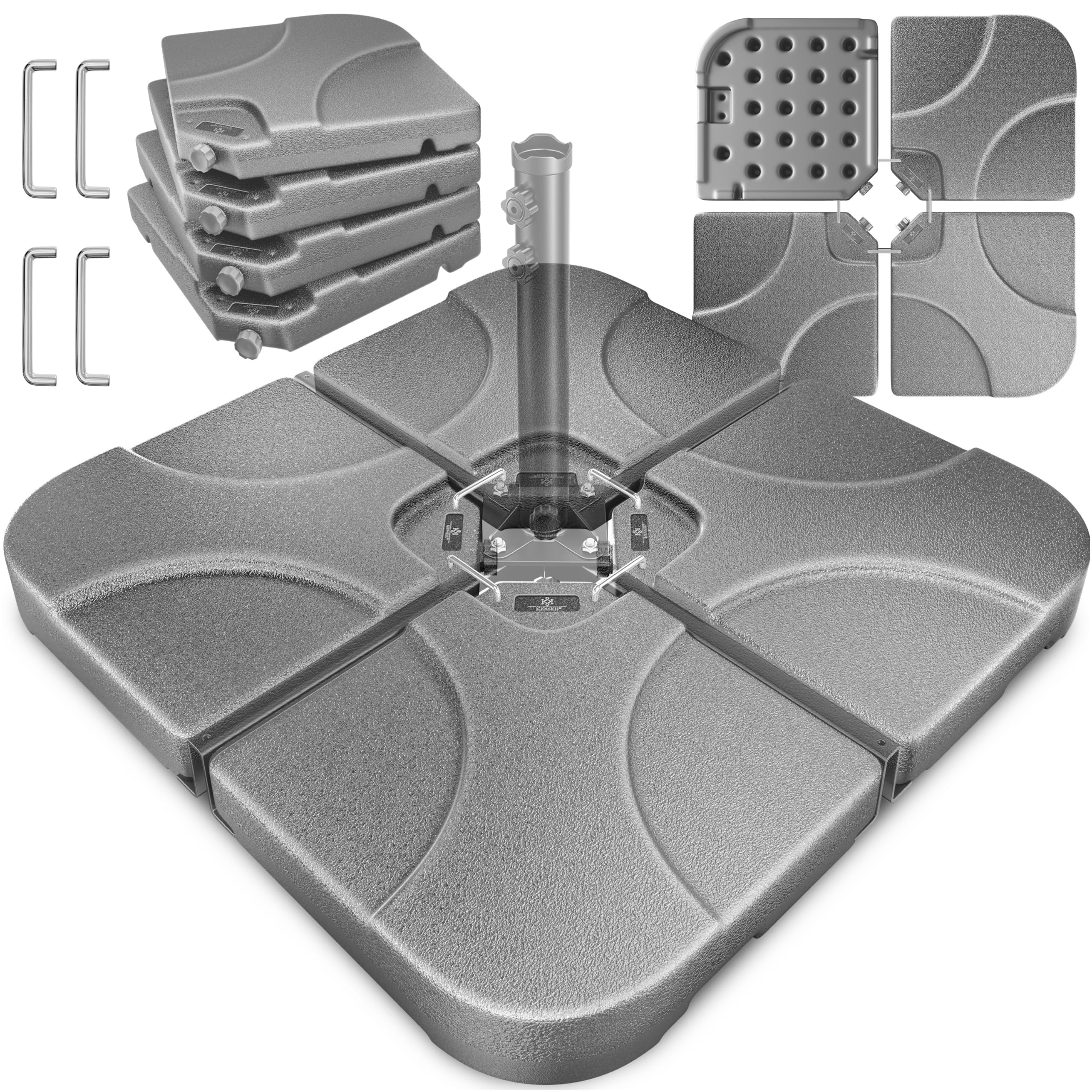 KESSER® Supporto per ombrellone Peso per ombrellone in 4 Parti Supporto per ombrellone per ombrellone a sbalzo Croce a Terra 60 Litri / 80 kg può Essere Riempito con Acqua o Sabbia
