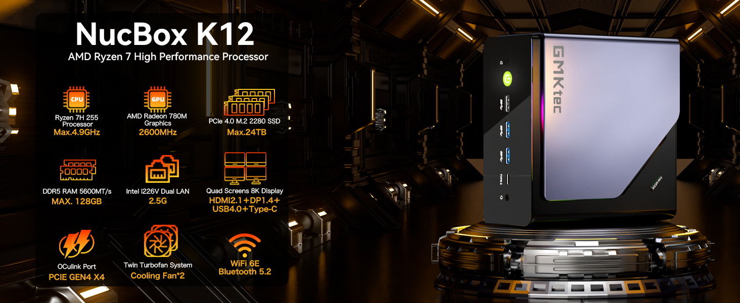 GMKtec K12 Ryzen7 H255 8745 ベアボーン8845HS AMD Ryzen™ 7 H 255 --NucBox K12 Mini PC
