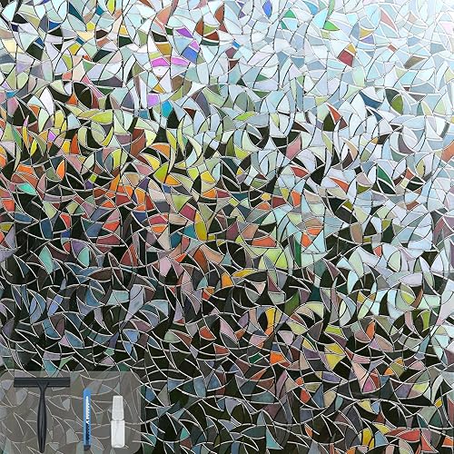 Miniatura 7 de Película de privacidad para ventana, 17.5 x 78.7 pulgadas, película de ventana arcoíris para privacidad de vidrio, película decorativa para