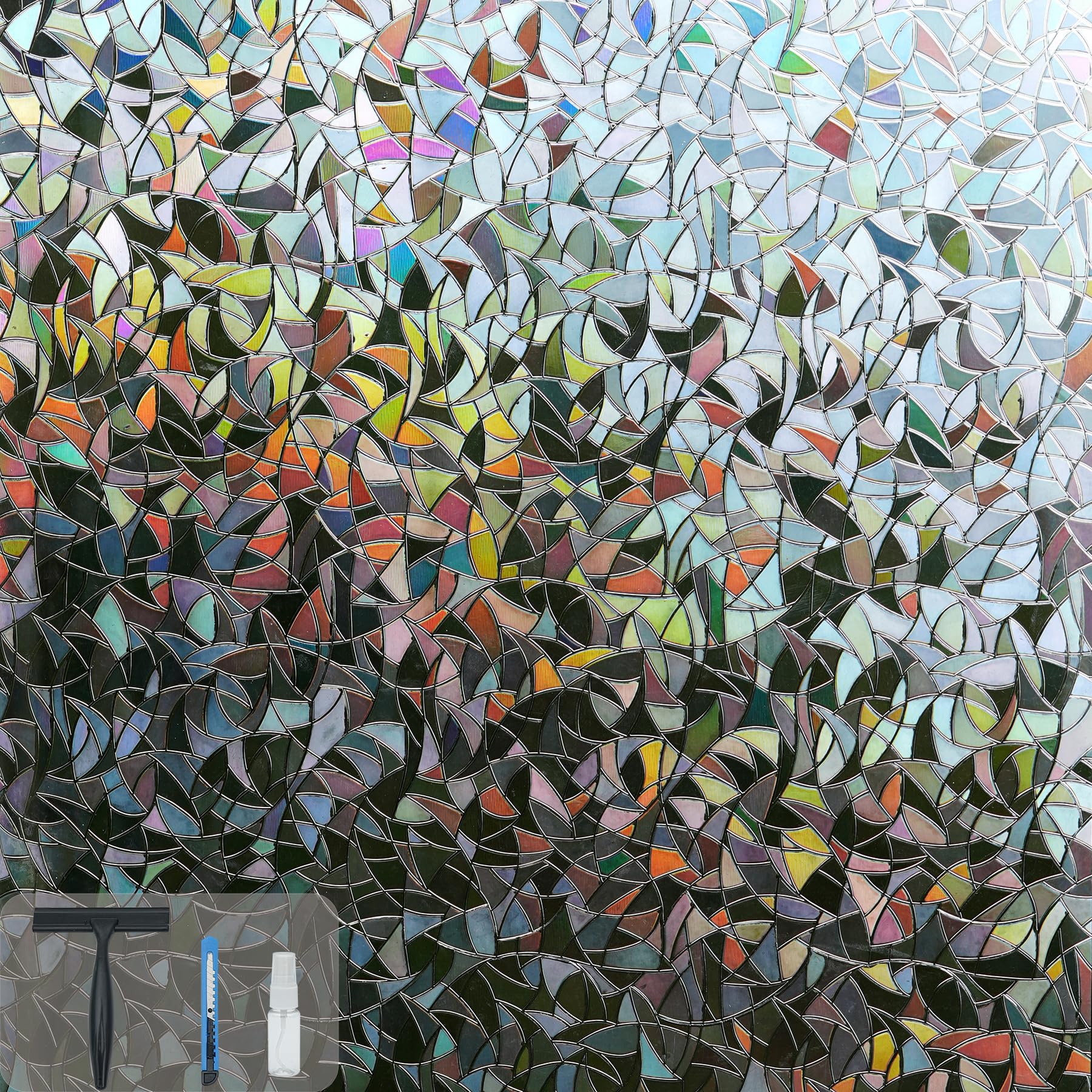 Window Privacy Film 23.6" x 157.5" Rainbow Window Film for Glass Privacy Window Film Decorative Window Coverings Static Cling Window Stickers & Films for Glass Windows Renter Friendly Decor