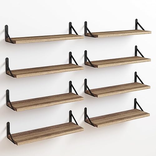 Fixwal Estantes flotantes de 4.7 pulgadas de ancho de madera rústica, juego de 8, estantes de pared para dormitorio, sala de estar, cocina, baño,