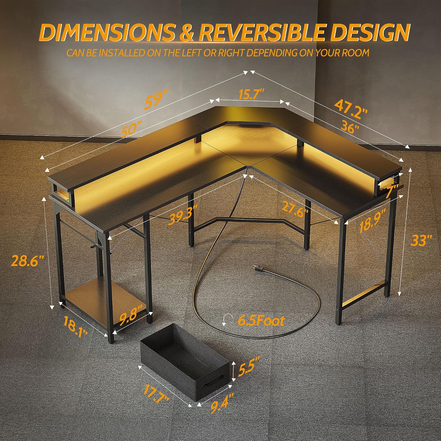 CubiCubi 59 Inch L Shaped Desk User Manual