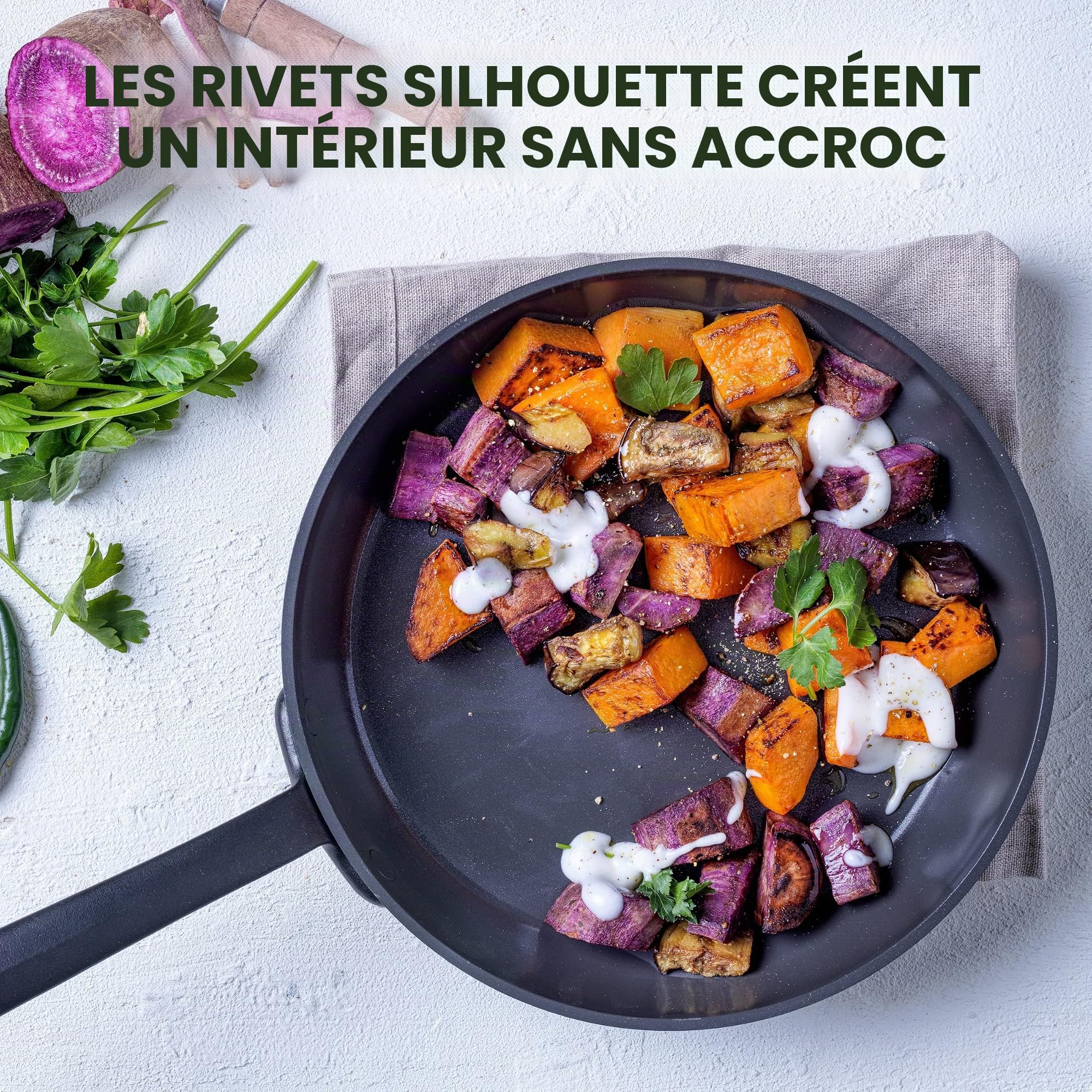 GreenPan Craft Poêle à frire antiadhésive en céramique anodisée dure de 24 cm, sans PFAS, sans induction, sans risque pour le lave-vaisselle, sans risque pour le four, noir
