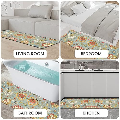 Miniatura 7 de Juego de 2 alfombras de cocina coloridas florales para piso, tapete bohemio colorido para cocina, alfombras de piso de cocina boho frente al