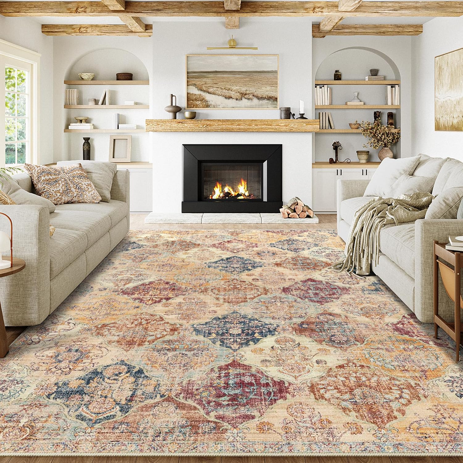 Bedroom Rug,6x9 Colorful Carpet,Non-Slip Large Area Rug,Easy Care Accent Throw Rug,Distressed Wool Shag Rugs for Bedroom Kitchen Office Laundry Room Bathroom Dining