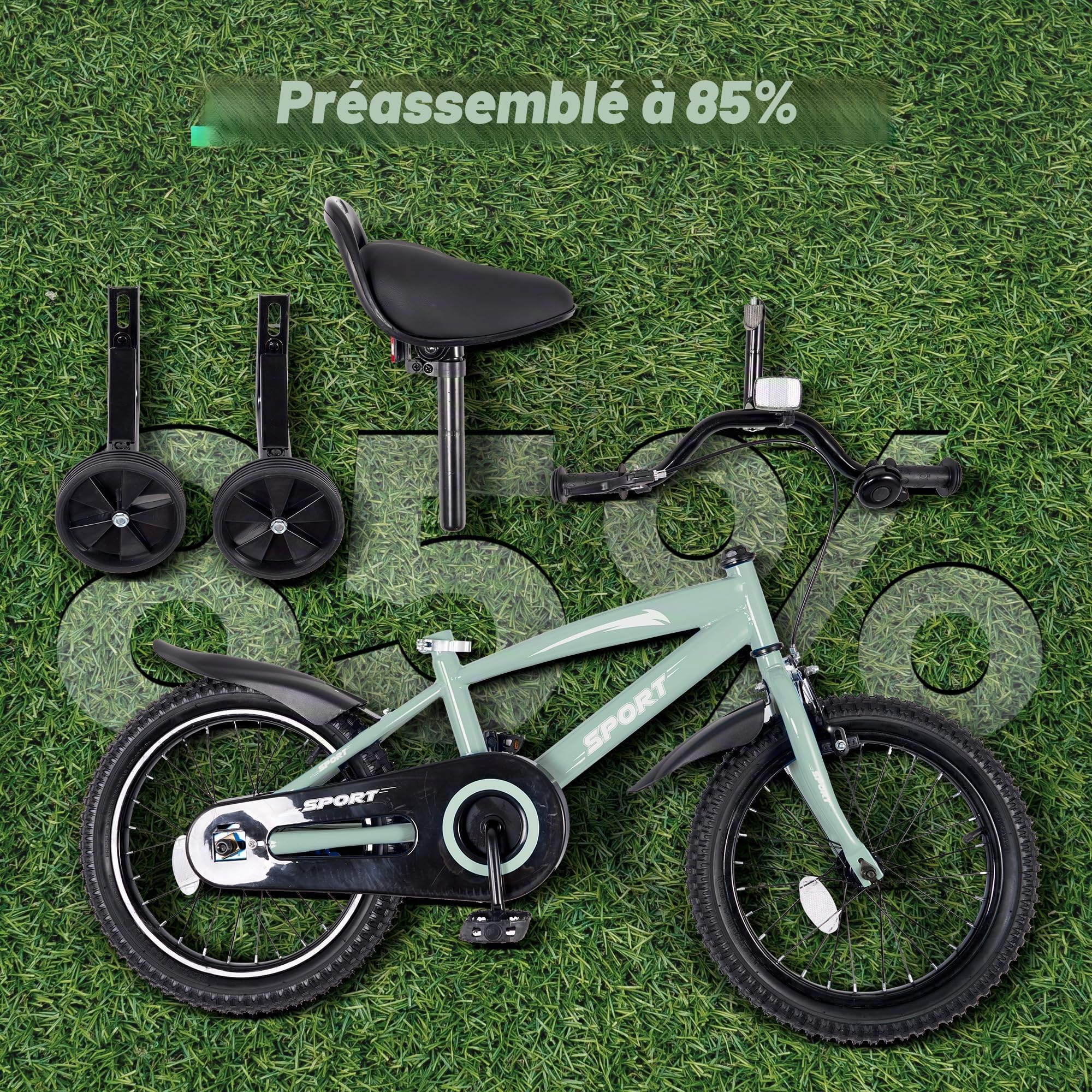 BODIOO Vélo pour Enfant de 12 Pouces avec siège réglable, Double Freins, Roues stabilisatrices, réflecteur et Garde-Boue, Convient aux Cyclistes de 84 à 97 cm