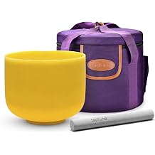 TOPFUND Yellow 440Hz E Note Crystal Singing Bowl 10 inch Solar Plexus Chakra with Heavy Duty Carrying Case and Suede Mallet