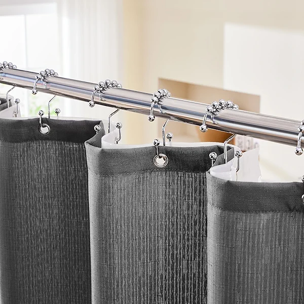 Lameirose Grey Shower Curtain and Liner, 3 in 1 Shower Curtain Set with 12 Double Sided Shower Curtain Hooks, Cloth Shower Curtains for Bathroom,Waterproof, 72" W*72" H