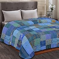 Vista 18 de Boho Sanskriti Colcha de seda india Kantha de retazos de seda tamaño Queen Twin Patola Colcha