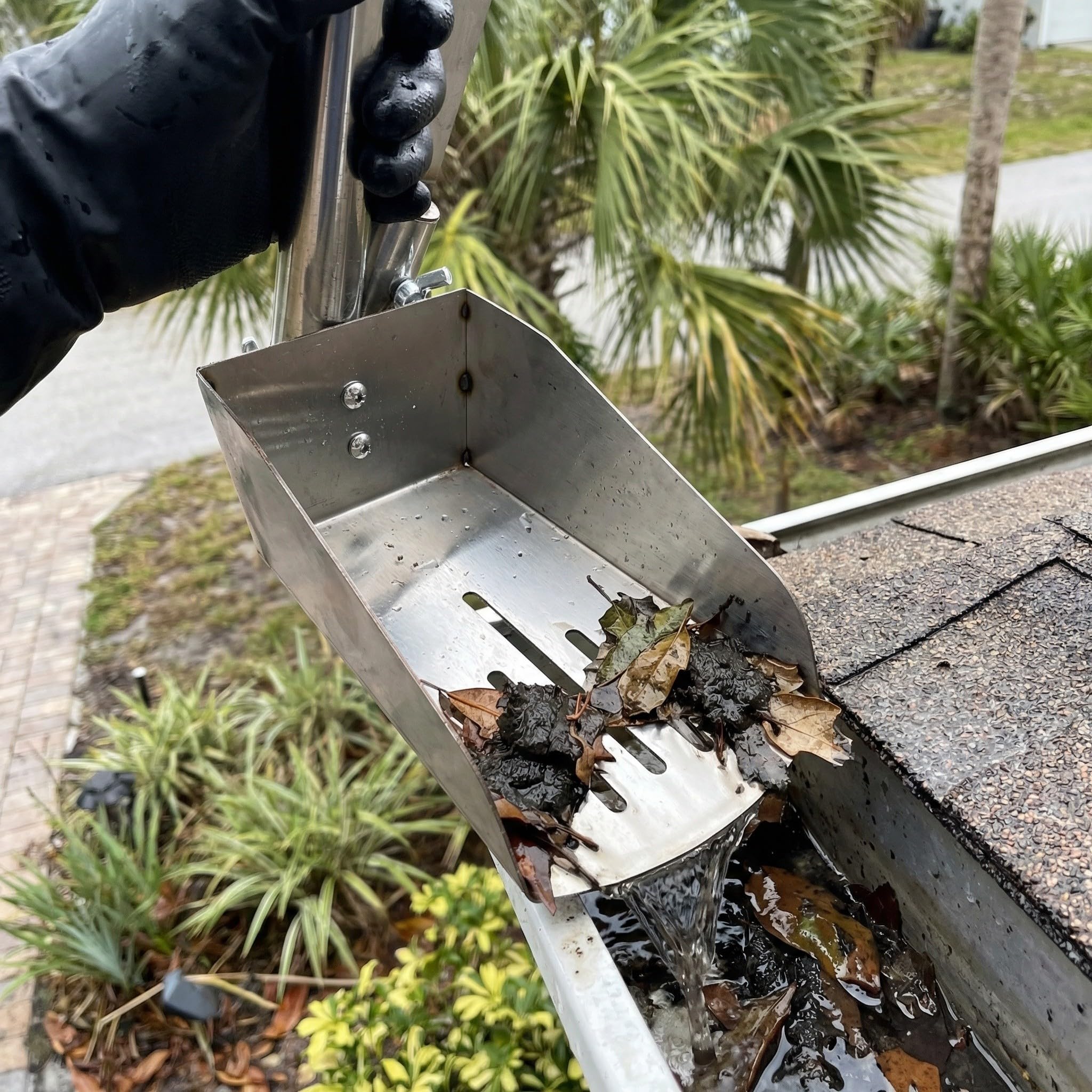 Pala para Canalones de Aluminio Plata para Techos y Lluvia | Limpieza de Canalones del Tejado, Retirada de Escombros, Uso en Mantenimiento y Entrada