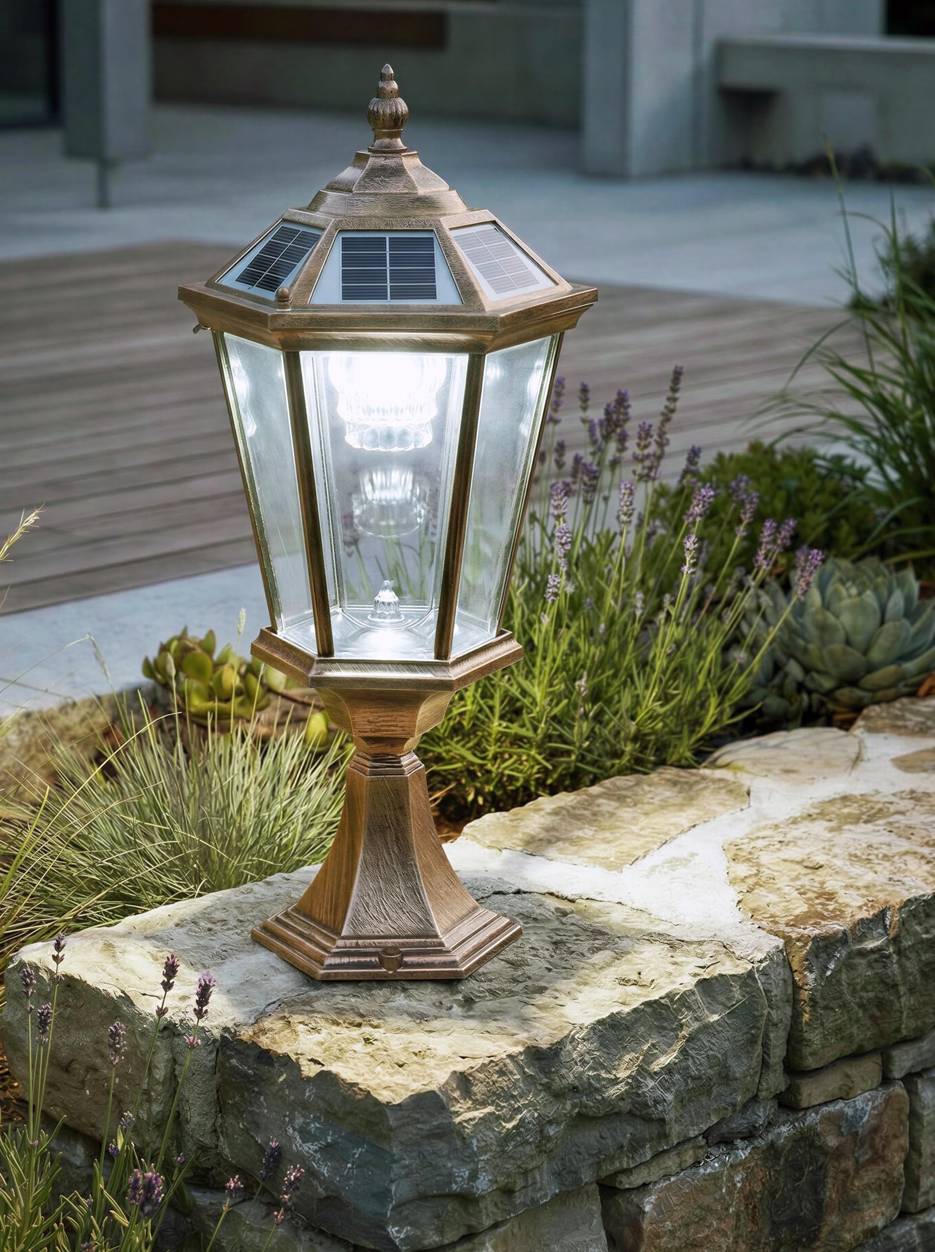 Arnusa Solar Sockelleuchte klassisch Außenleuchte Gartenleuchte Solarlampe Solarleuchte kabellos Duo Color Gartenlaterne warmweiß und kaltweiß Aluminium Glas