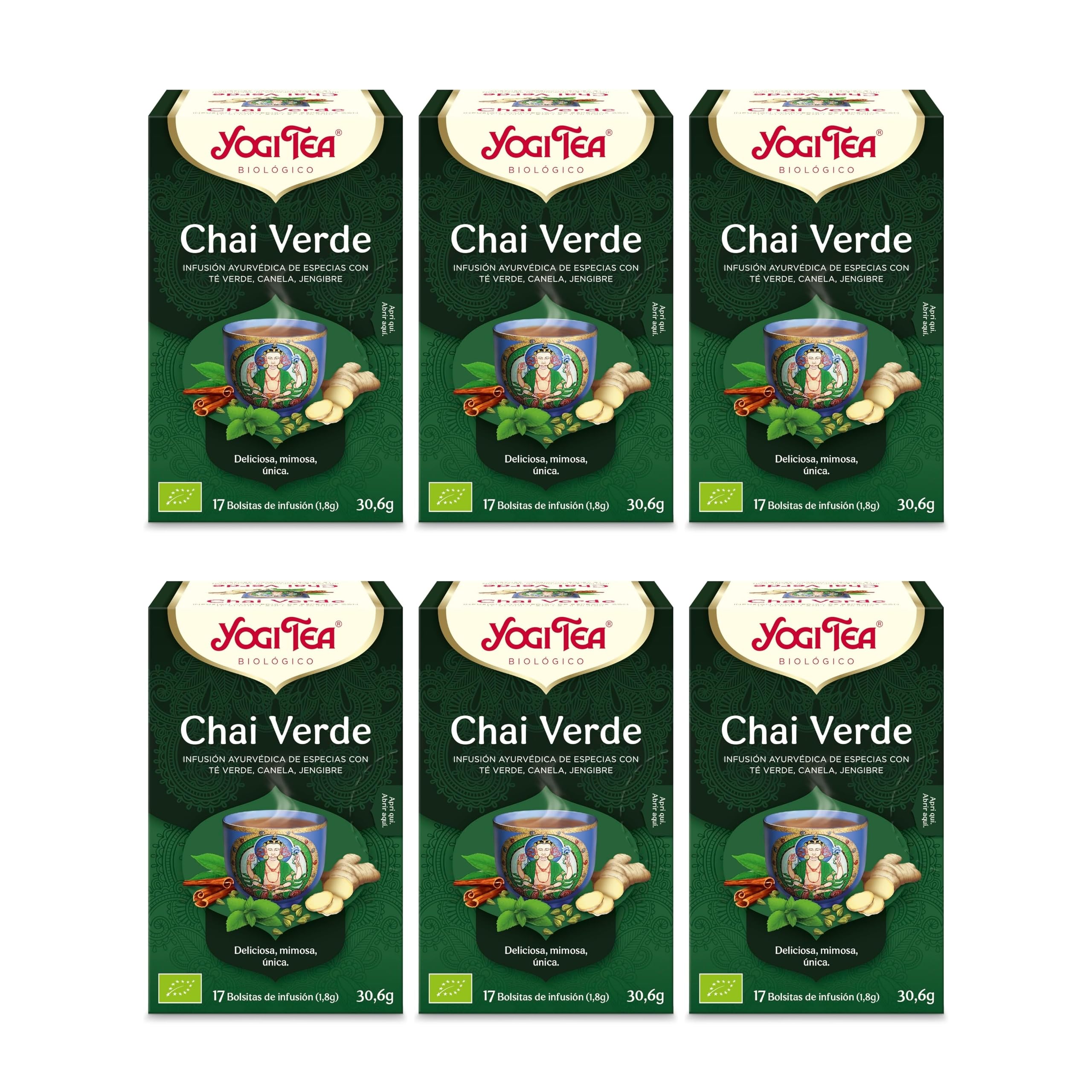 Yogi Tea Green Chai Infusión Ayurvédica Té Verde Canela Jengibre Pack 102 bolsitas