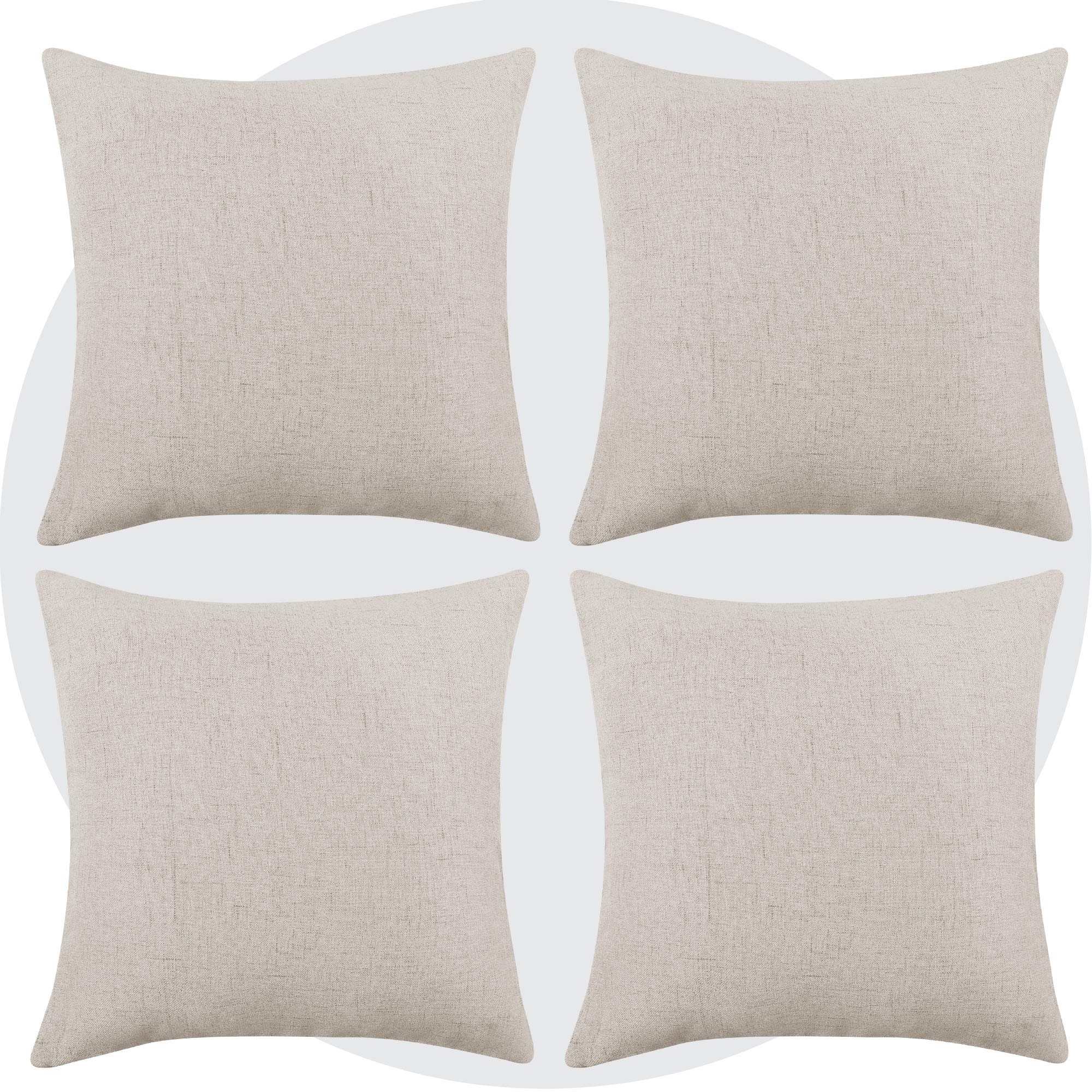 Deconovo Set of 4 Throw Pillow Covers, 16x16 Solid Soft Pillow Case Sham with Invisible Zipper, Couch Cushion Covers for Toss Pillow(16 x 16 Inch, Light Flax, No Pillow Insert)