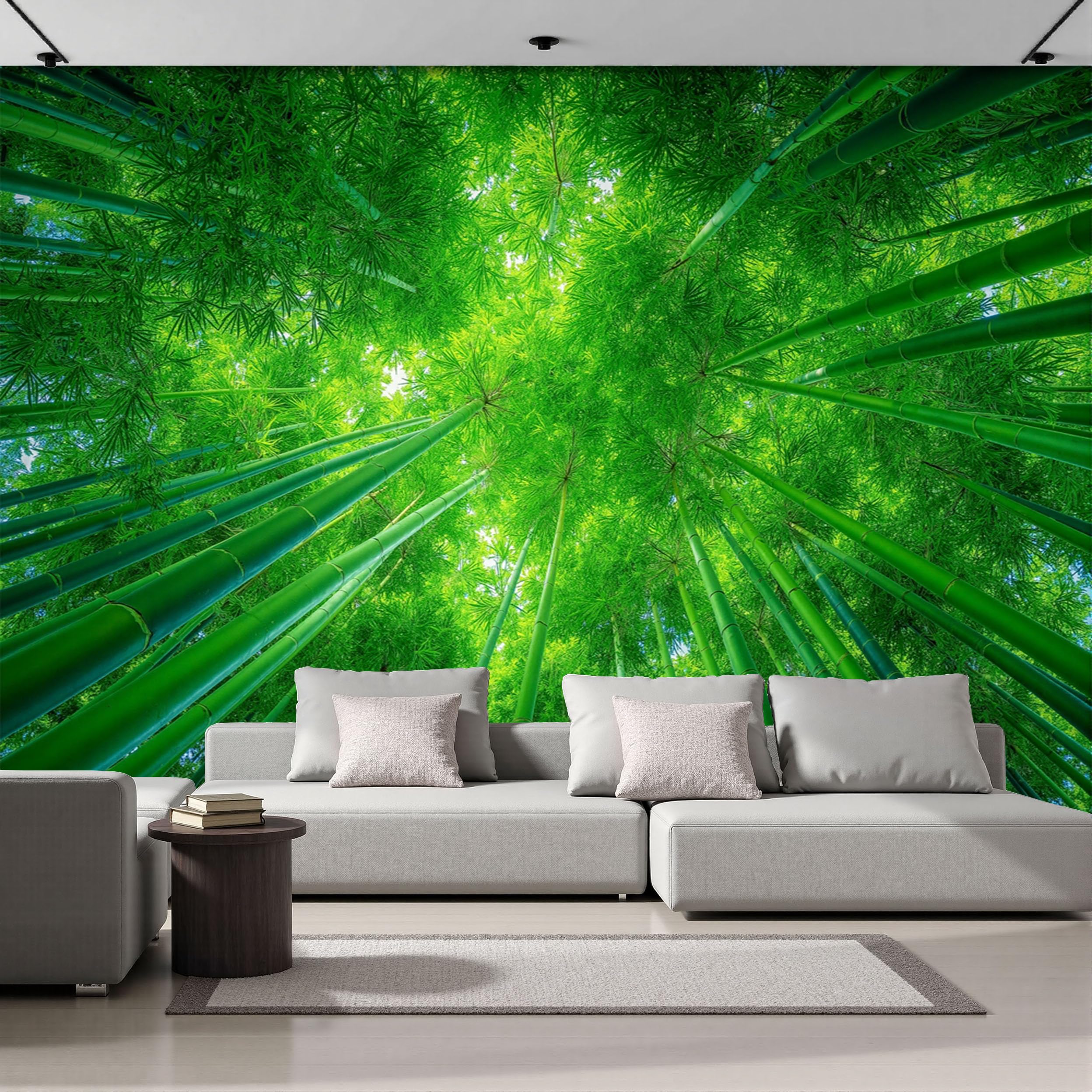 Natural Scenery 3D Photo Wallpaper Mural, Sunshine Bamboo Forest Emerald Green Silk fabric Art Print Murals, Indoor Wall Painting for Living Room Tv Backdrop Home Office Decor 400x280cm (WxH)