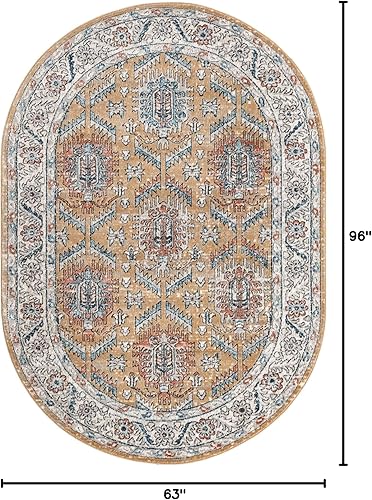 Miniatura 2 de Unique Loom Nyla Collection - Alfombra de área - Princesa (5 pies 3 pulgadas x 8 pies, ovalada, amarillo mostazaazul)