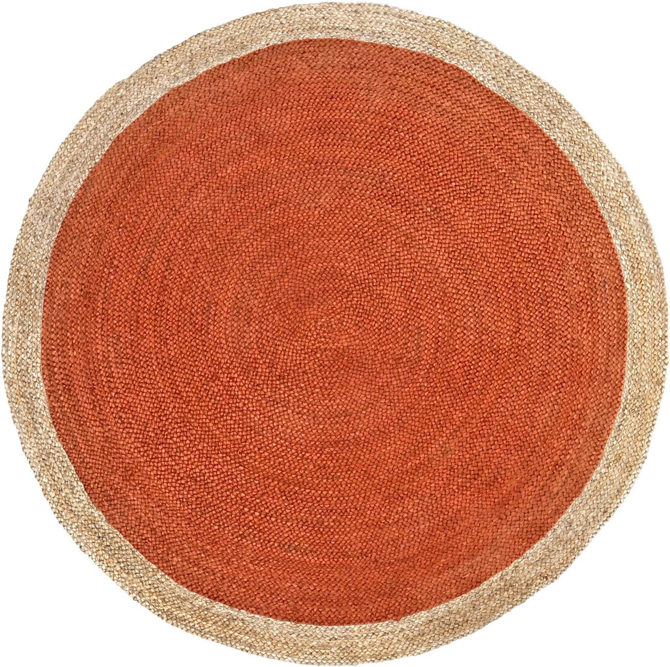 Green Decore Handmade Braided round Natural Fiber Jute Rugs (150 cm Diameter, Oculus Orange)