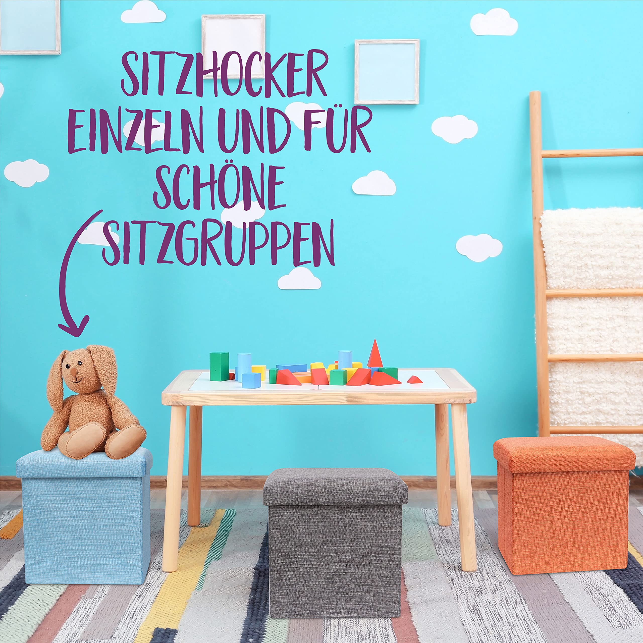 ️ Pouf contenitore e sgabello blu per bambini di alta qualità (30x30x30cm) | perfetto per camera dei bambini| sgabello pieghevole