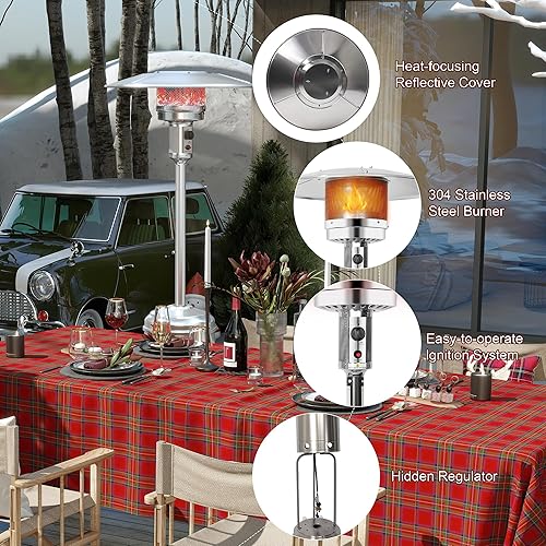 Miniatura 3 de Calentador de patio al aire libre, calentador de gas LP de propano con ruedas, 87 pulgadas de alto, 36000 BTU para patio comercial y residencial