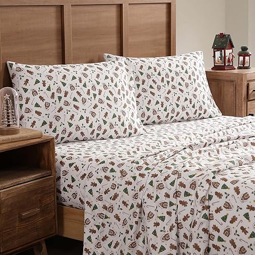 Miniatura 8 de Juego de sábanas de microfibra de 4 piezas con texto en inglés "Holiday Notes Christmas Saying", color rojo, gris y negro