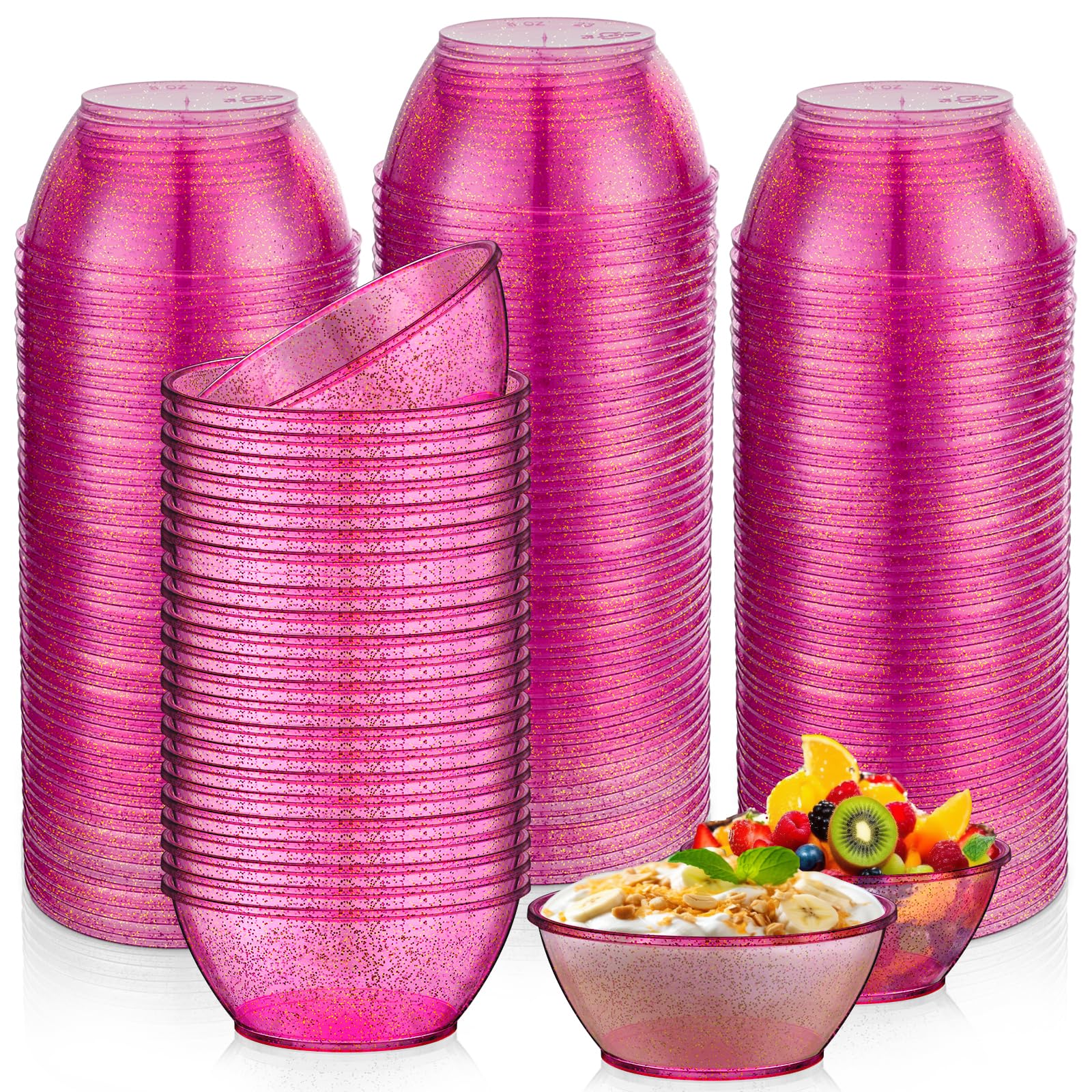 Yungyan 200 Pack Disposable Clear Plastic Bowls for Party Supplies 6oz Hard Plastic Salsa Dessert Ice Cream Candy Fruit Small Glitter Bowl for Wedding