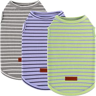3Pack Dog Shirt Cotton Striped T-Shirts Stretchy Comfortable Pet Vest for Puppy and Cat Super Soft Dog Shirts Vest Sleeveless Breathable Basic Clothes for Small Medium Large Boy Girl Dogs