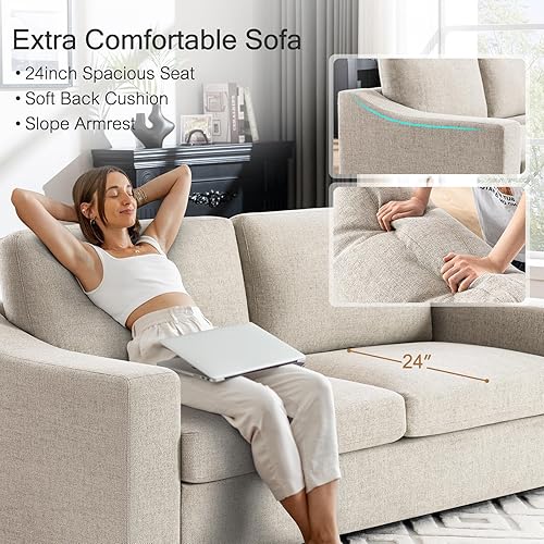 Miniatura 3 de Eluchang Sofá seccional convertible, sofá en forma de L con asientos extra profundos, tela de lino natural, sofá de esquina moderno y cómodo para