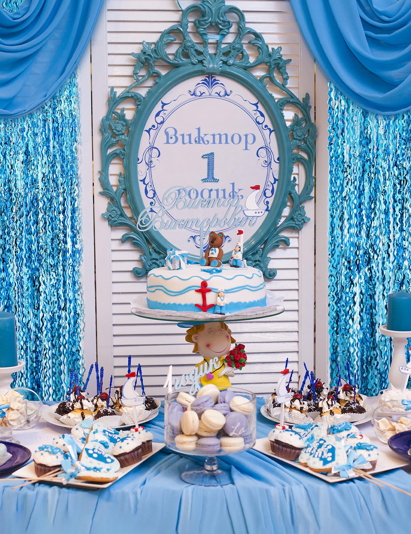 Lot de 6 rideaux à franges ondulées en feuille d'aluminium, bleu brillant et métallisé, pour anniversaire de sirène, fête sous la mer, décorations d'anniversaire sirène, 1 x 2 m