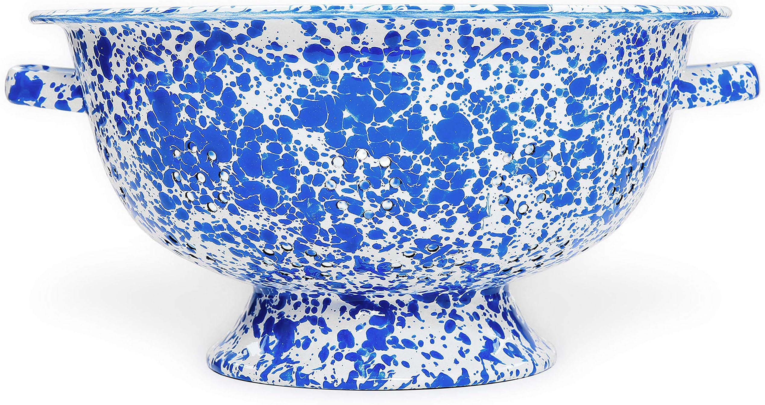 Enamelware Colander, 11 inch, Blue/White Splatter