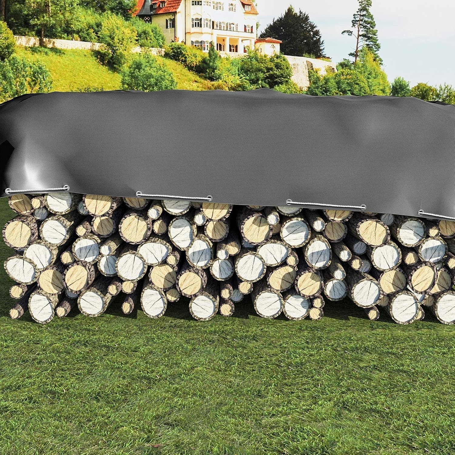Laneetal 280g/m² Abdeckplane Gewebeplane 4x4m aus PE [ohne Rückgewinnung Materialien ], wasserdichte und verstärkte Schutzplane für Gartenmöbel, Pool, Auto, Trampolin, mit 16m Seil zur Befestigung