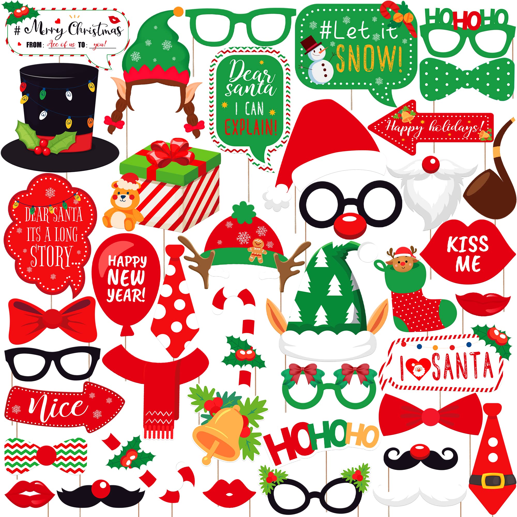 KatchOn, Big Christmas Photo Booth Props 42pcs Set | Christmas Decorations Indoor, Party Favors | Xmas Party Supplies | Selfie Props for Xmas Party