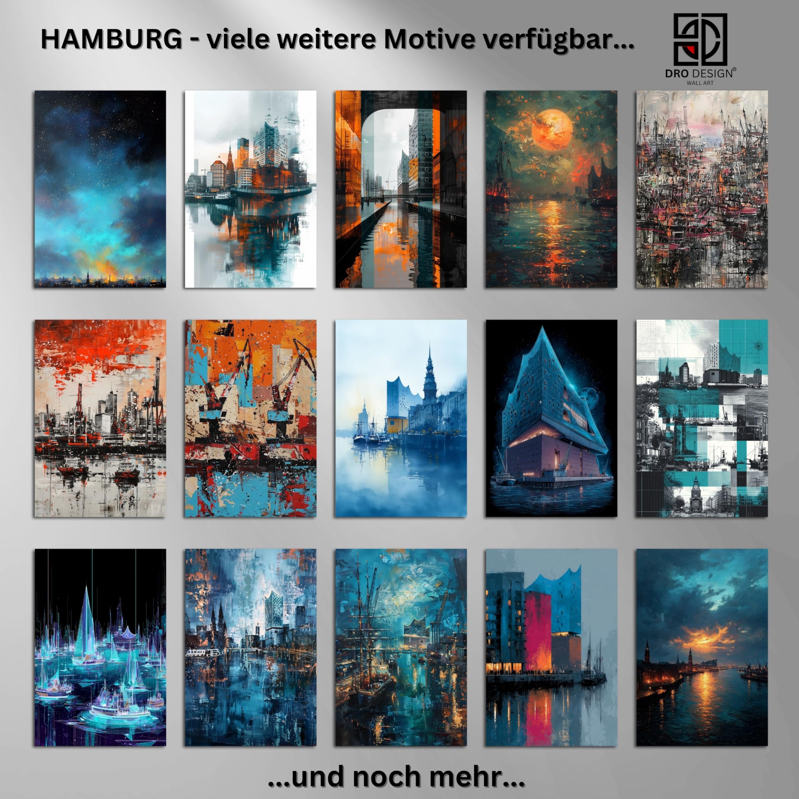DRO Design – Hamburg 56x84 cm Querformat Wandbild XXL modernes Bild Wohnzimmer Schlafzimmer Bilder für die Wand Wanddekoration LeinWandbild XXL 6mm HDF