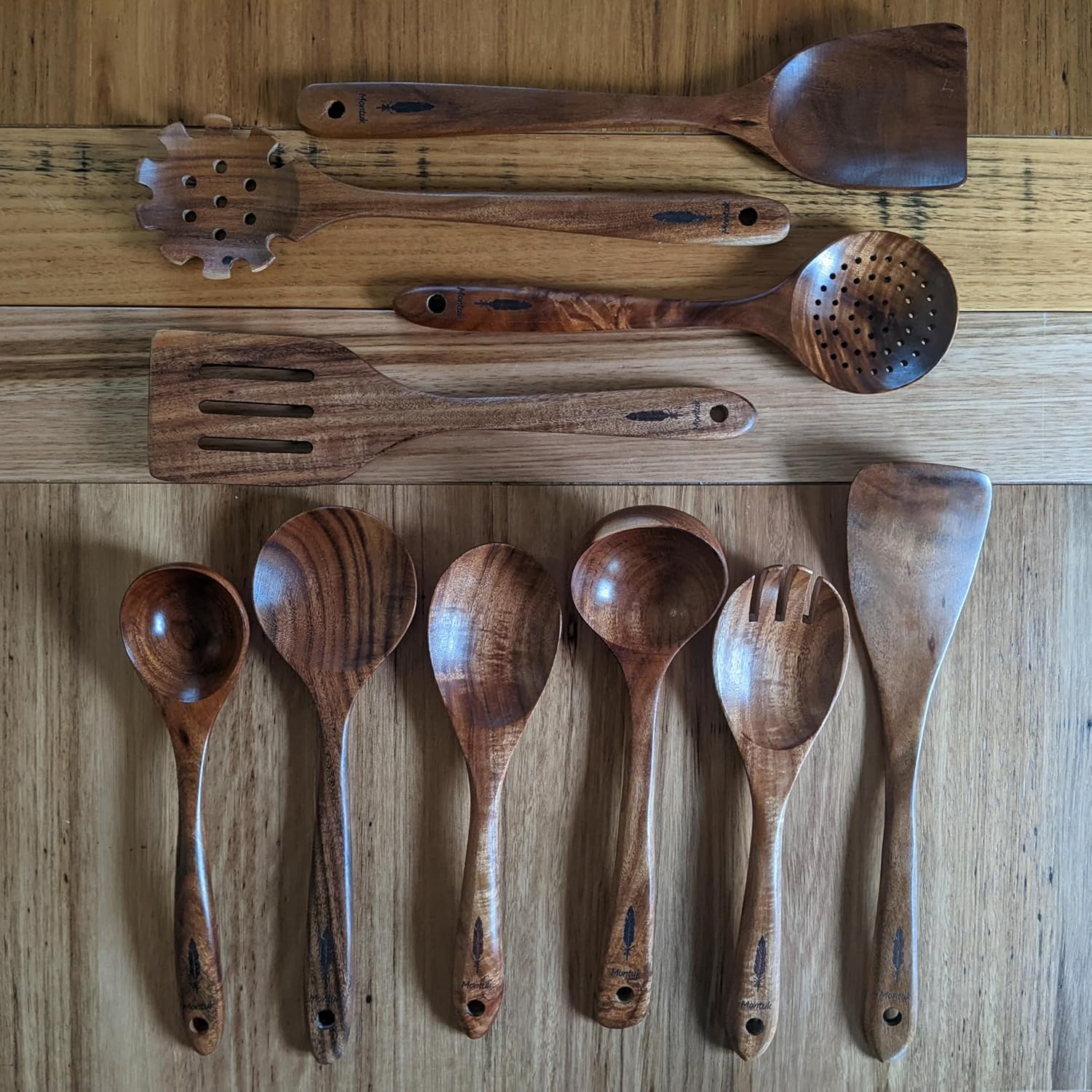 10 Pcs Natural Teak Wood Cooking Utensils Set for Kitchen, Spoon Set.